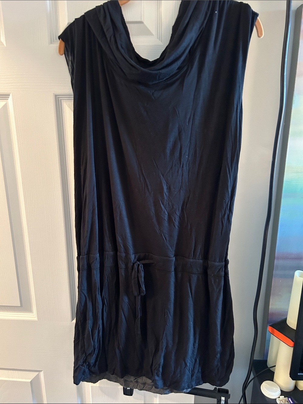 Athleta Black Sleeveless Midi Dress with Cowl Neck